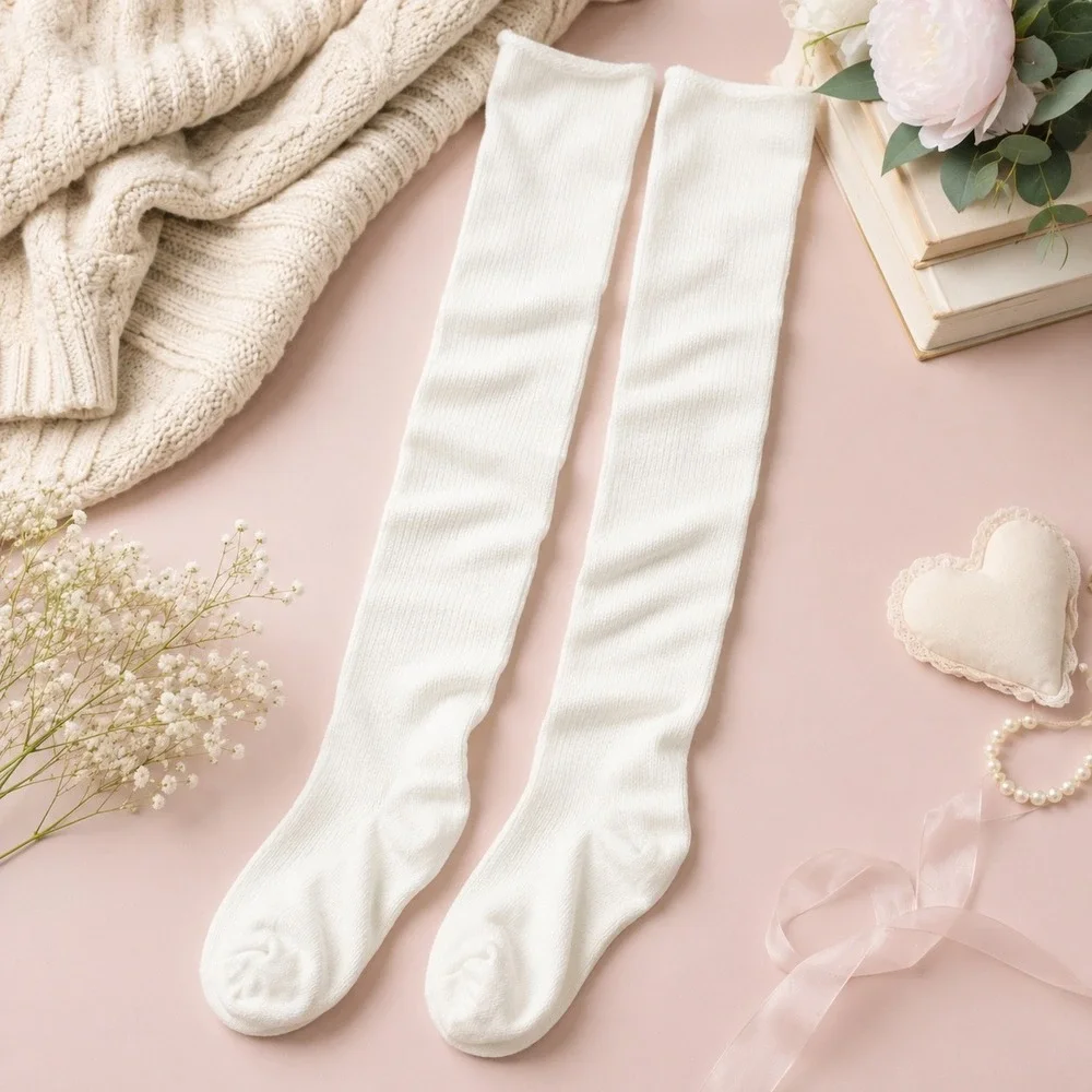 Thigh High Cable Knit Socks Womens White Balletcore Slouchy Ballet Boots Costume